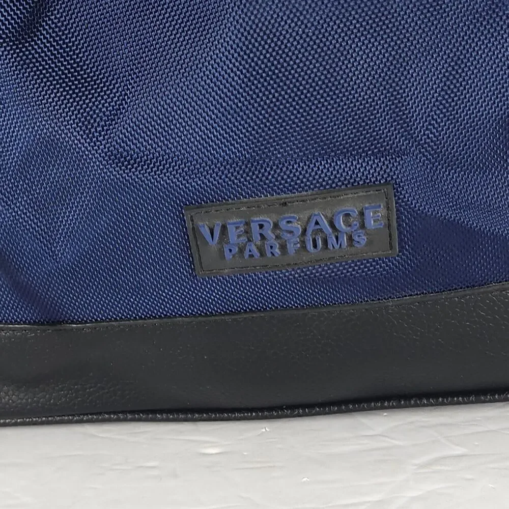 VERSACE Parfums Blue Black Drawstring Luxury Duffle Overnight Carry-On Backpack